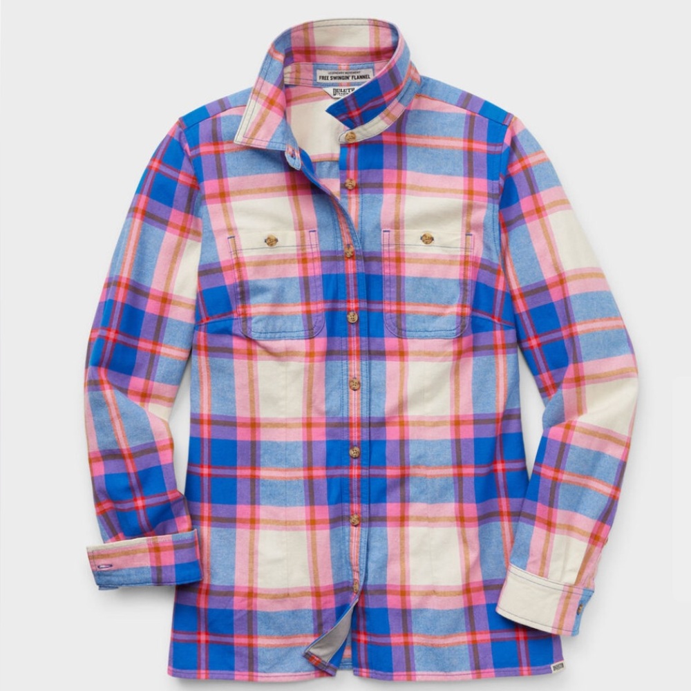 DULUTH Women's Free Swingin' Flannel Shirt, Sapphire Pink Tartan, NWT, XXL